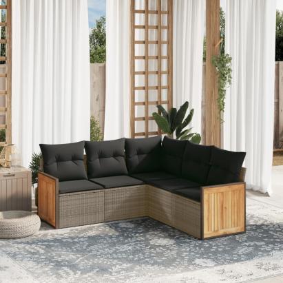 Set canapea de grădină cu perne, 5 piese, gri, poliratan GartenMobel Dekor