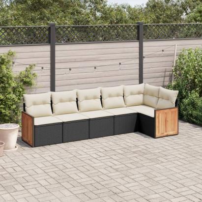 Set mobilier de grădină cu perne, 6 piese, negru, poliratan GartenMobel Dekor