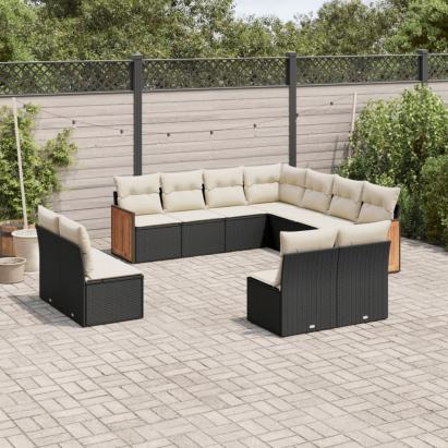 Set canapele de grădină cu perne, 11 piese, negru, poliratan GartenMobel Dekor
