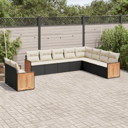 Set canapele de grădină cu perne, 10 piese, negru, poliratan GartenMobel Dekor