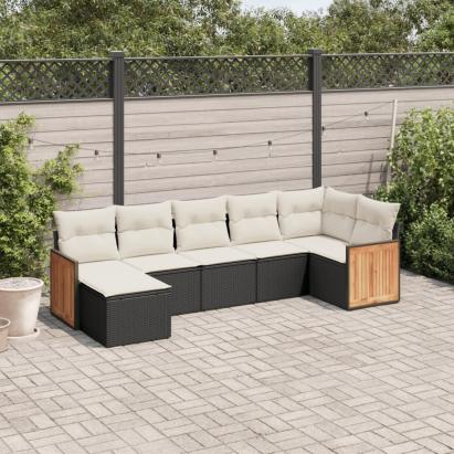Set canapele de grădină cu perne, 7 piese, negru, poliratan GartenMobel Dekor