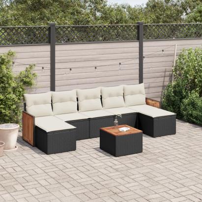 Set mobilier de grădină cu perne, 8 piese, negru, poliratan GartenMobel Dekor