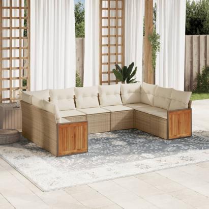 Set canapele de grădină, 9 piese, cu perne, bej, poliratan GartenMobel Dekor
