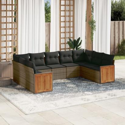 Set canapele de grădină, 9 piese, cu perne, gri, poliratan GartenMobel Dekor