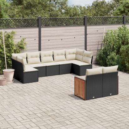 Set mobilier de grădină cu perne, 9 piese, negru, poliratan GartenMobel Dekor