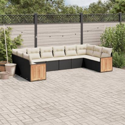 Set canapele de grădină cu perne, 10 piese, negru, poliratan GartenMobel Dekor