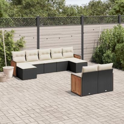 Set mobilier de grădină cu perne, 9 piese, negru, poliratan GartenMobel Dekor