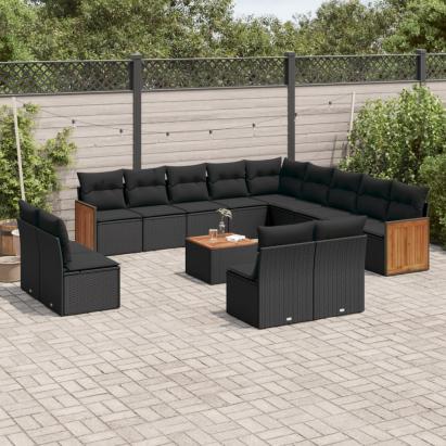 Set mobilier de grădină cu perne, 14 piese, negru, poliratan GartenMobel Dekor