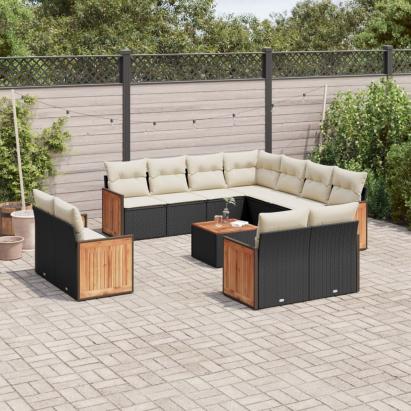 Set canapele de grădină, 12 piese, cu perne, negru, poliratan GartenMobel Dekor