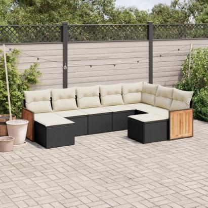 Set mobilier de grădină cu perne, 9 piese, negru, poliratan GartenMobel Dekor