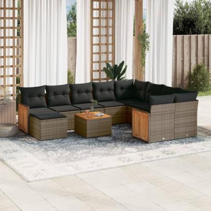 Set canapele de grădină cu perne, 11 piese, gri, poliratan GartenMobel Dekor