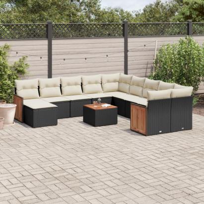 Set canapele de grădină, 12 piese, cu perne, negru, poliratan GartenMobel Dekor