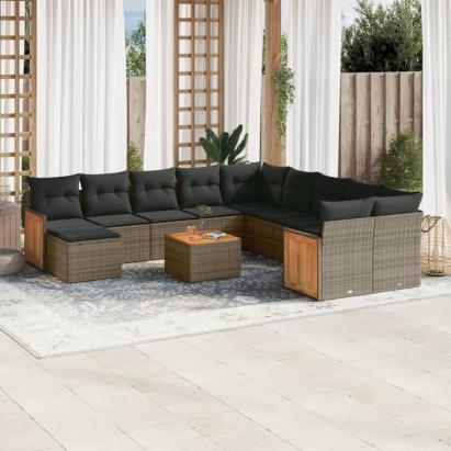 Set canapea de grădină cu perne, 12 piese, gri, poliratan GartenMobel Dekor