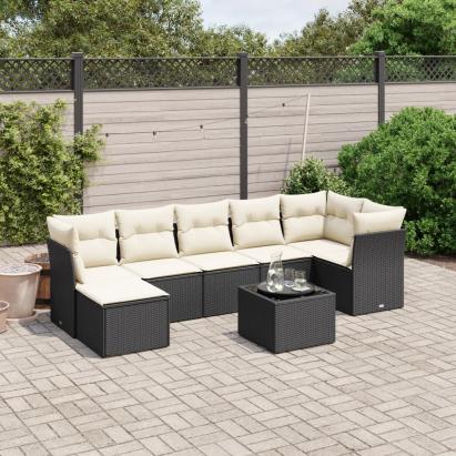 Set mobilier de grădină cu perne, 8 piese, negru, poliratan GartenMobel Dekor