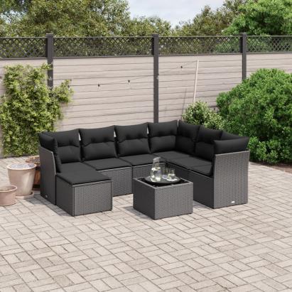 Set mobilier de grădină cu perne, 8 piese, negru, poliratan GartenMobel Dekor