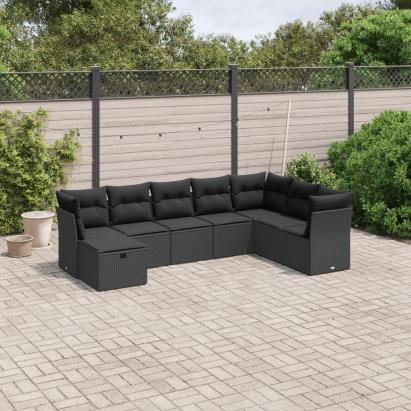 Set mobilier de grădină cu perne, 8 piese, negru, poliratan GartenMobel Dekor