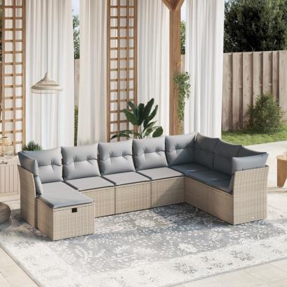 Set canapele de grădină, 8 piese, cu perne, bej, poliratan GartenMobel Dekor