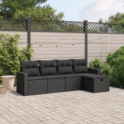 Set mobilier de grădină cu perne, 5 piese, negru, poliratan GartenMobel Dekor