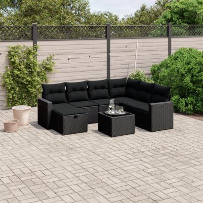 Set mobilier de grădină cu perne, 8 piese, negru, poliratan GartenMobel Dekor