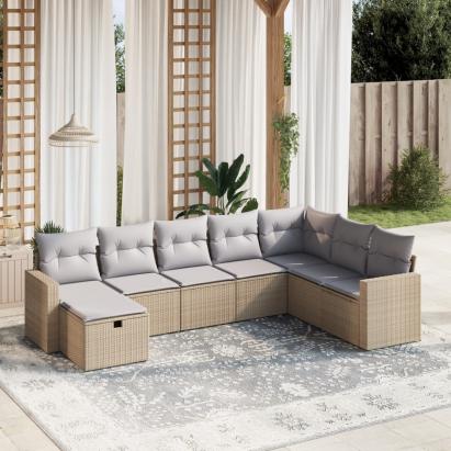 Set canapele de grădină, 8 piese, cu perne, bej, poliratan GartenMobel Dekor