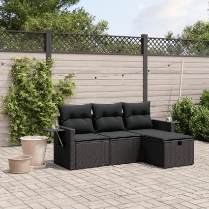 Set mobilier de grădină cu perne, 4 piese, negru, poliratan GartenMobel Dekor
