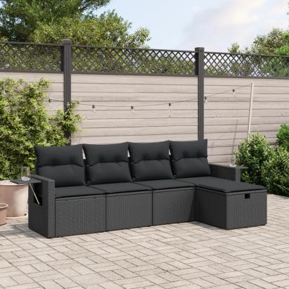 Set mobilier de grădină cu perne, 5 piese, negru, poliratan GartenMobel Dekor