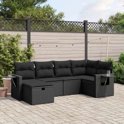 Set mobilier de grădină cu perne, 6 piese, negru, poliratan GartenMobel Dekor