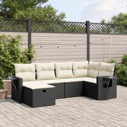 Set mobilier de grădină cu perne, 6 piese, negru, poliratan GartenMobel Dekor