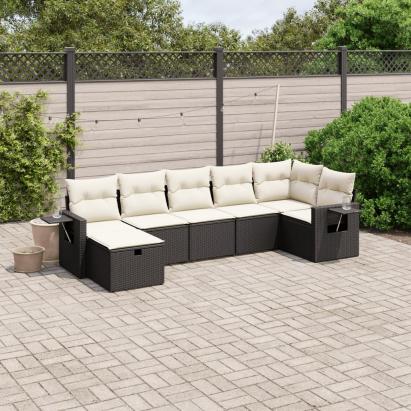 Set canapele de grădină cu perne, 7 piese, negru, poliratan GartenMobel Dekor