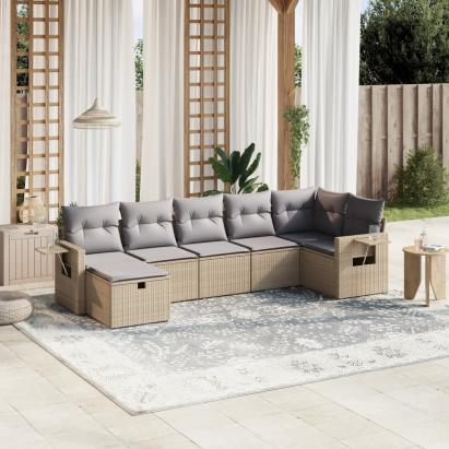 Set canapele de grădină, 7 piese, cu perne, bej, poliratan GartenMobel Dekor
