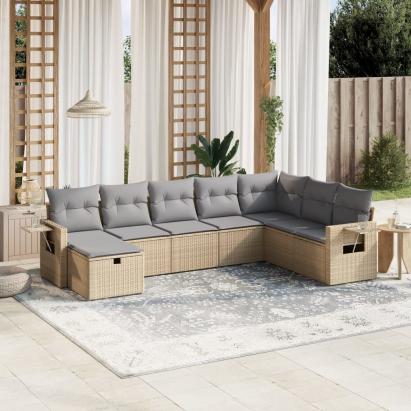 Set canapele de grădină, 8 piese, cu perne, bej, poliratan GartenMobel Dekor