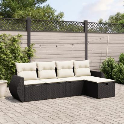 Set mobilier de grădină cu perne, 5 piese, negru, poliratan GartenMobel Dekor