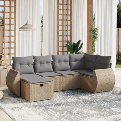 Set canapele de grădină, 6 piese, cu perne, bej, poliratan GartenMobel Dekor