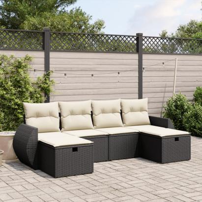 Set mobilier de grădină cu perne, 6 piese, negru, poliratan GartenMobel Dekor