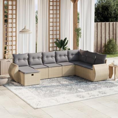 Set canapele de grădină, 8 piese, cu perne, bej, poliratan GartenMobel Dekor