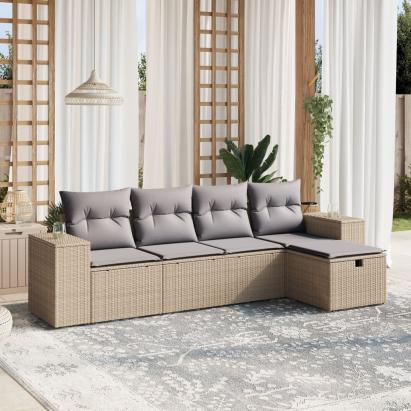 Set canapele de grădină, 5 piese, cu perne, bej, poliratan GartenMobel Dekor