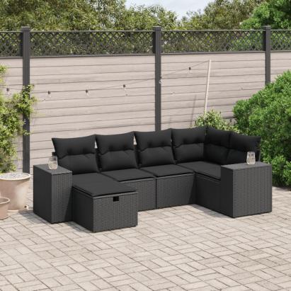 Set mobilier de grădină cu perne, 6 piese, negru, poliratan GartenMobel Dekor