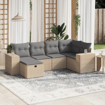 Set canapele de grădină, 6 piese, cu perne, bej, poliratan GartenMobel Dekor