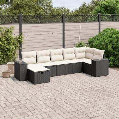 Set canapele de grădină cu perne, 7 piese, negru, poliratan GartenMobel Dekor