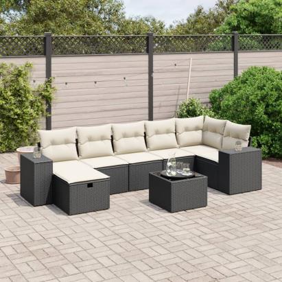 Set mobilier de grădină cu perne, 8 piese, negru, poliratan GartenMobel Dekor