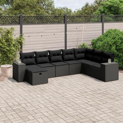Set mobilier de grădină cu perne, 8 piese, negru, poliratan GartenMobel Dekor
