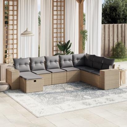 Set canapele de grădină, 8 piese, cu perne, bej, poliratan GartenMobel Dekor