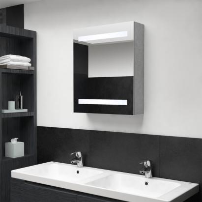 Dulap de baie cu oglindă și LED, gri beton, 50x14x60 cm GartenMobel Dekor