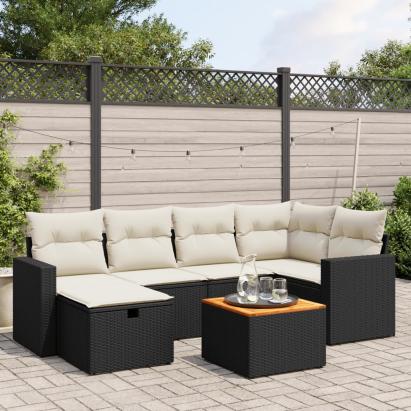 Set canapele de grădină cu perne, 7 piese, negru, poliratan GartenMobel Dekor