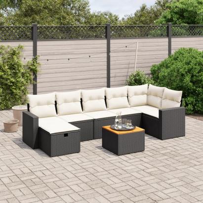 Set mobilier de grădină cu perne, 8 piese, negru, poliratan GartenMobel Dekor