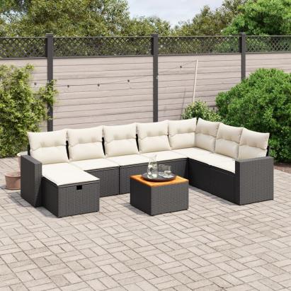 Set mobilier de grădină cu perne, 9 piese, negru, poliratan GartenMobel Dekor