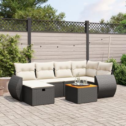 Set canapele de grădină cu perne, 7 piese, negru, poliratan GartenMobel Dekor
