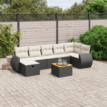 Set mobilier de grădină cu perne, 8 piese, negru, poliratan GartenMobel Dekor