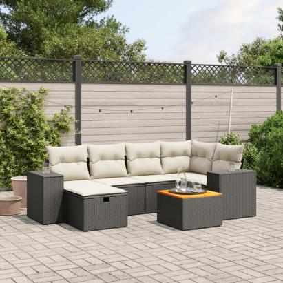 Set canapele de grădină cu perne, 7 piese, negru, poliratan GartenMobel Dekor