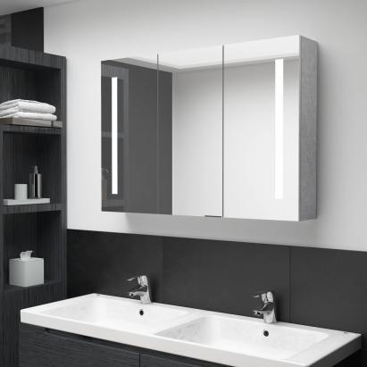 Dulap de baie cu oglindă și LED, gri beton, 89x14x62 cm GartenMobel Dekor